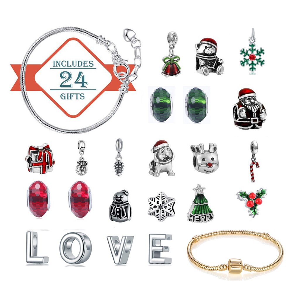 Schneemann Weihnachten Advent Kalender Frauen Mädchen Schmuck DIY Countdown-Kalender 24 Tage Reize Mit Armbinde einstellen freundlicher Überlegene