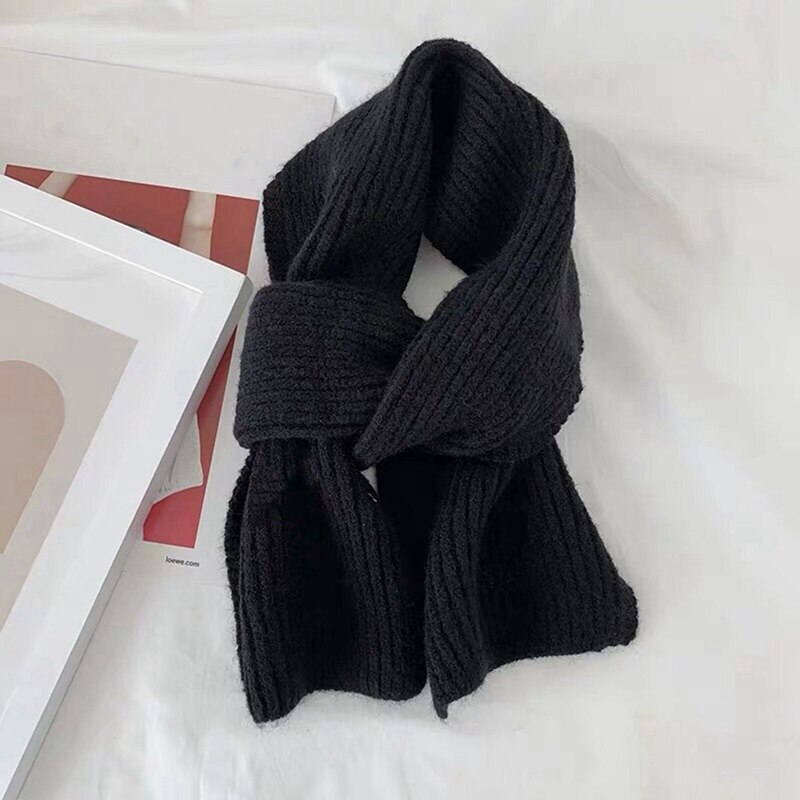 Bufanda tejida de lana corta para mujer, de Color sólido, para estudiantes, otoño e invierno, cuello suave japonés, combina con todo
