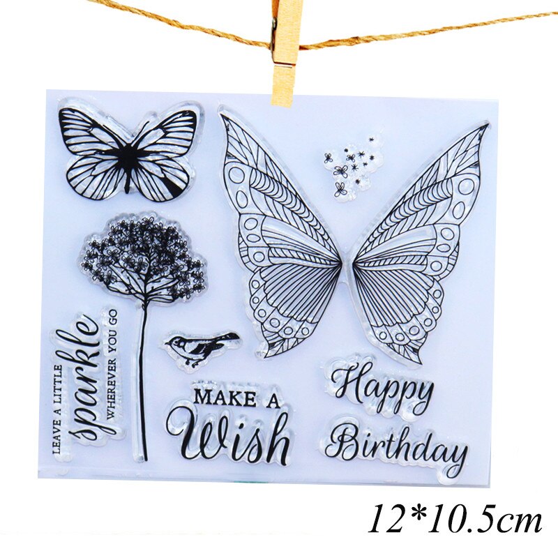 Wyse teekukka kirkkaat postimerkit rakkaus läpinäkyvä silikonileima korttien tekemiseen itse scrapbooking voikukka postimerkit hyvää syntymäpäivää: Perhonen postimerkkejä