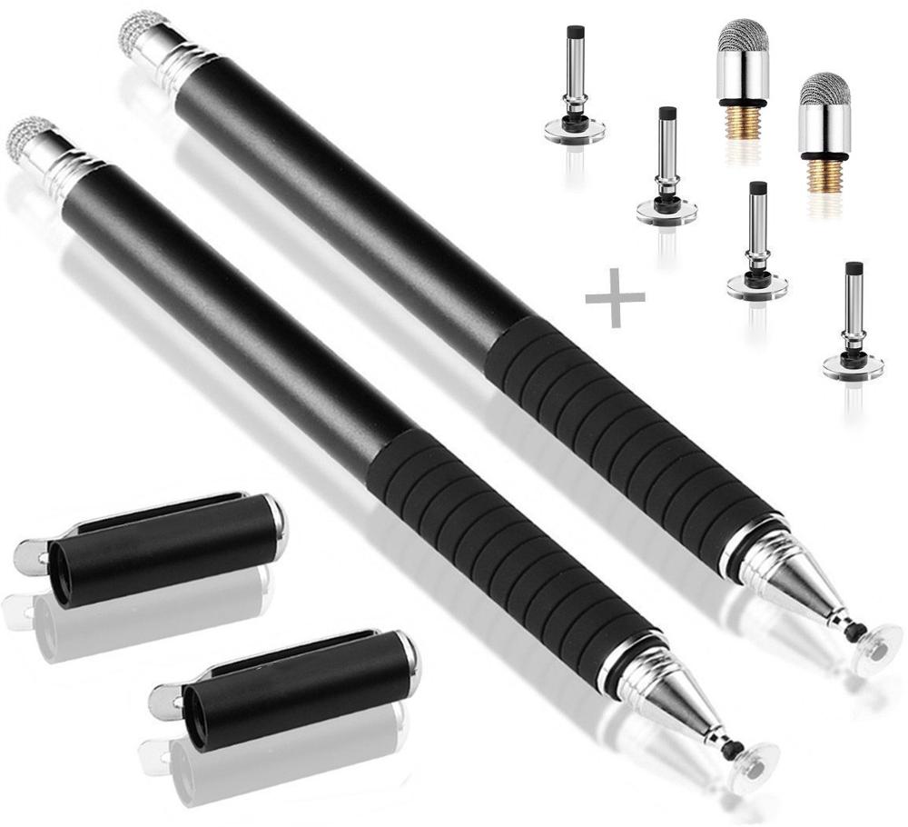 Universal fiber stylus 2 in 1 disk stylus pen mesh fiber tip serie præcision touch screen penne til alle kapacitive berøringsskærme: 2pc sorte