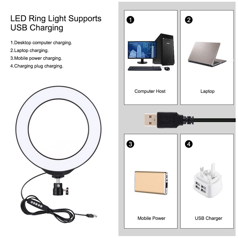 6.2 Inch 160Mm Usb 10 Modes 8 Kleuren Rgbw Verstelbare Dimbare Led Ronde Ringen Vlogging Fotografie Lamp Video Verlichting + Statief