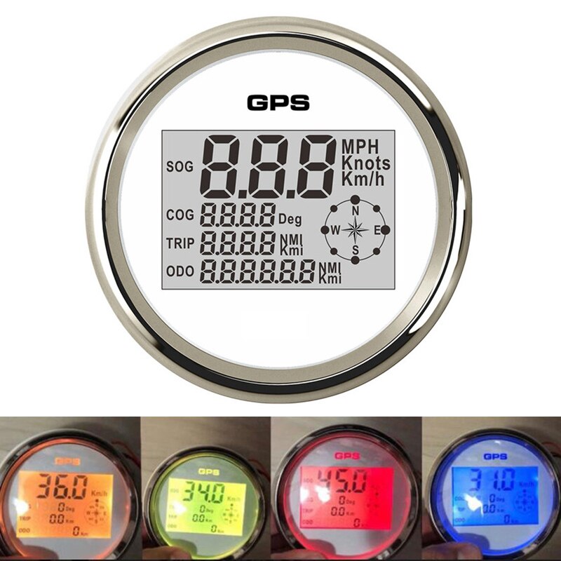 8 värin taustavalo digitaalinen gps -nopeusmittarin matkamittari 0-999 solmua km/h mph 12v/24v veneauton moottoripyörän nopeusmittarille