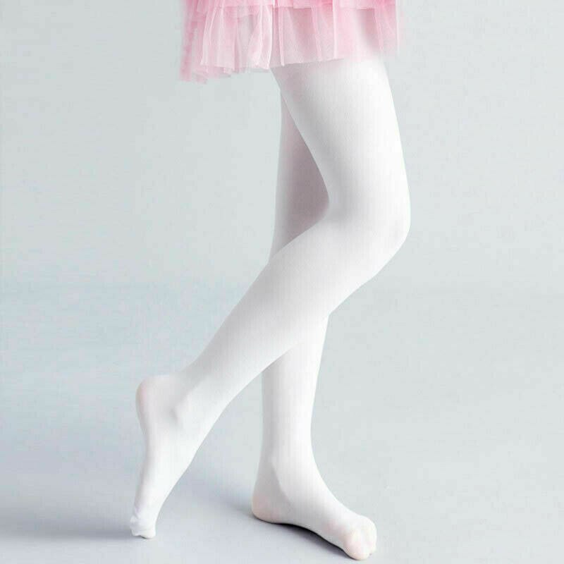 Collants pour filles de 1 à 9 ans, bas de danse de Ballet, pour fête de princesse: White Tights / 4 to 6Y