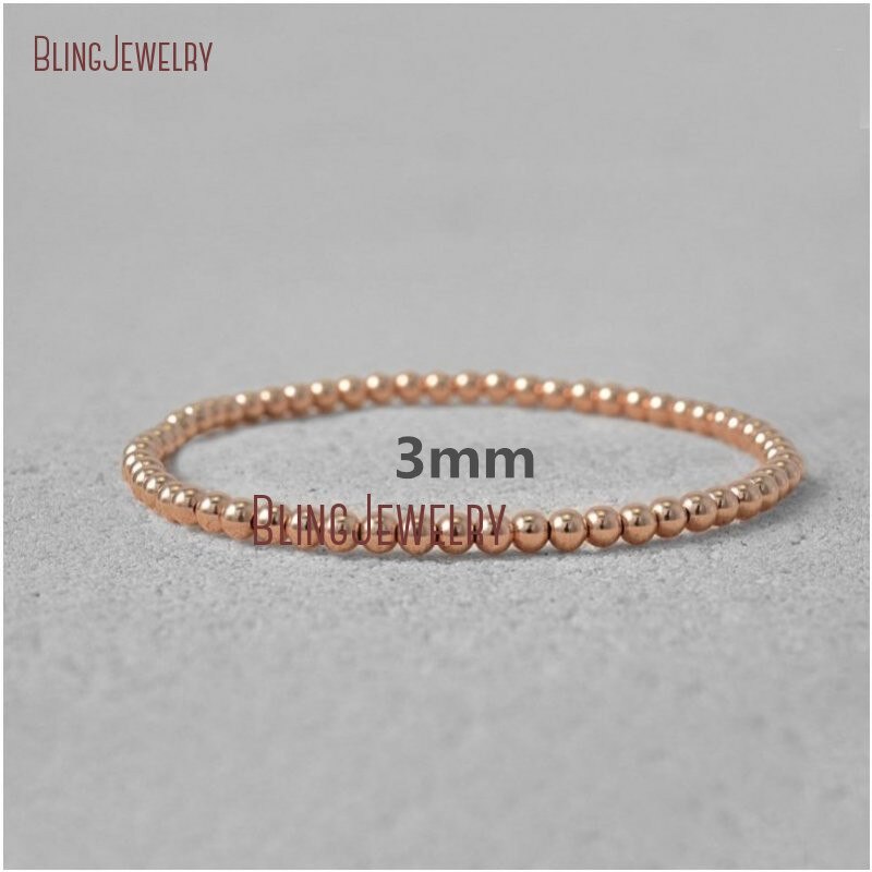 delicato Bracciale in Oro Rosa Riempito in Argento sterlina pila perlina Sfera in Rilievo del Braccialetto di Stirata BM33718: BM27857 (3mm)