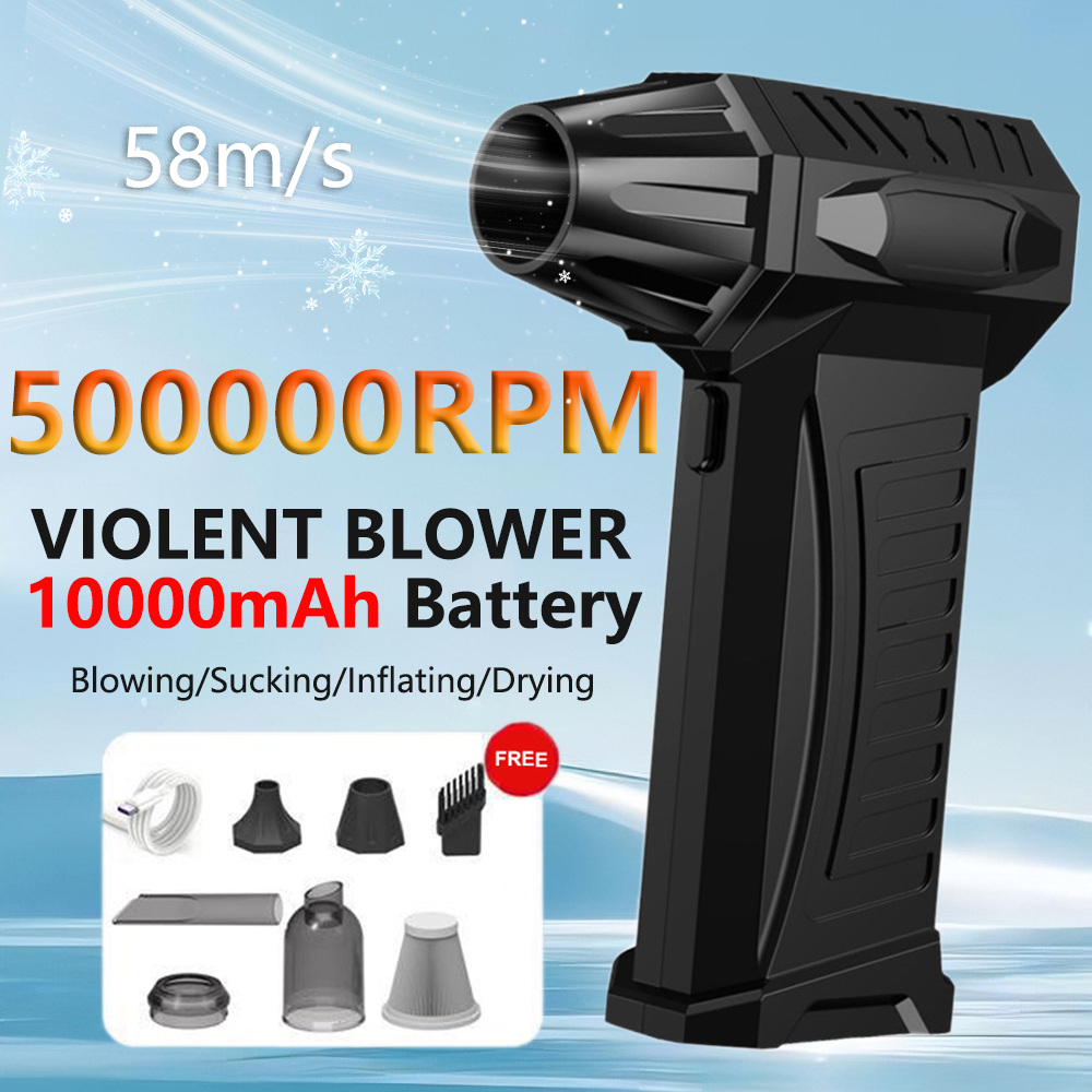 500,000RPM Electric Air Duster 10000mAh Mini Electric Blower 58m/s Stepless Speed Type-C Charging Turbo Jet Fan for Car Cleaning