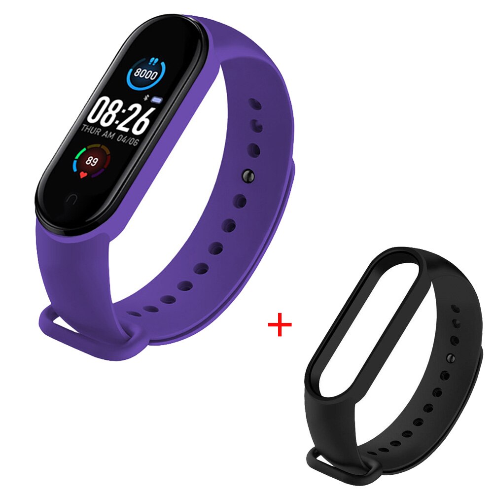 M5 Men Sport Digital Watch Wristwatches Blood Pressure Smart Bracelet Waterproof Wristband Sport Tracker Date Display: Purple Black