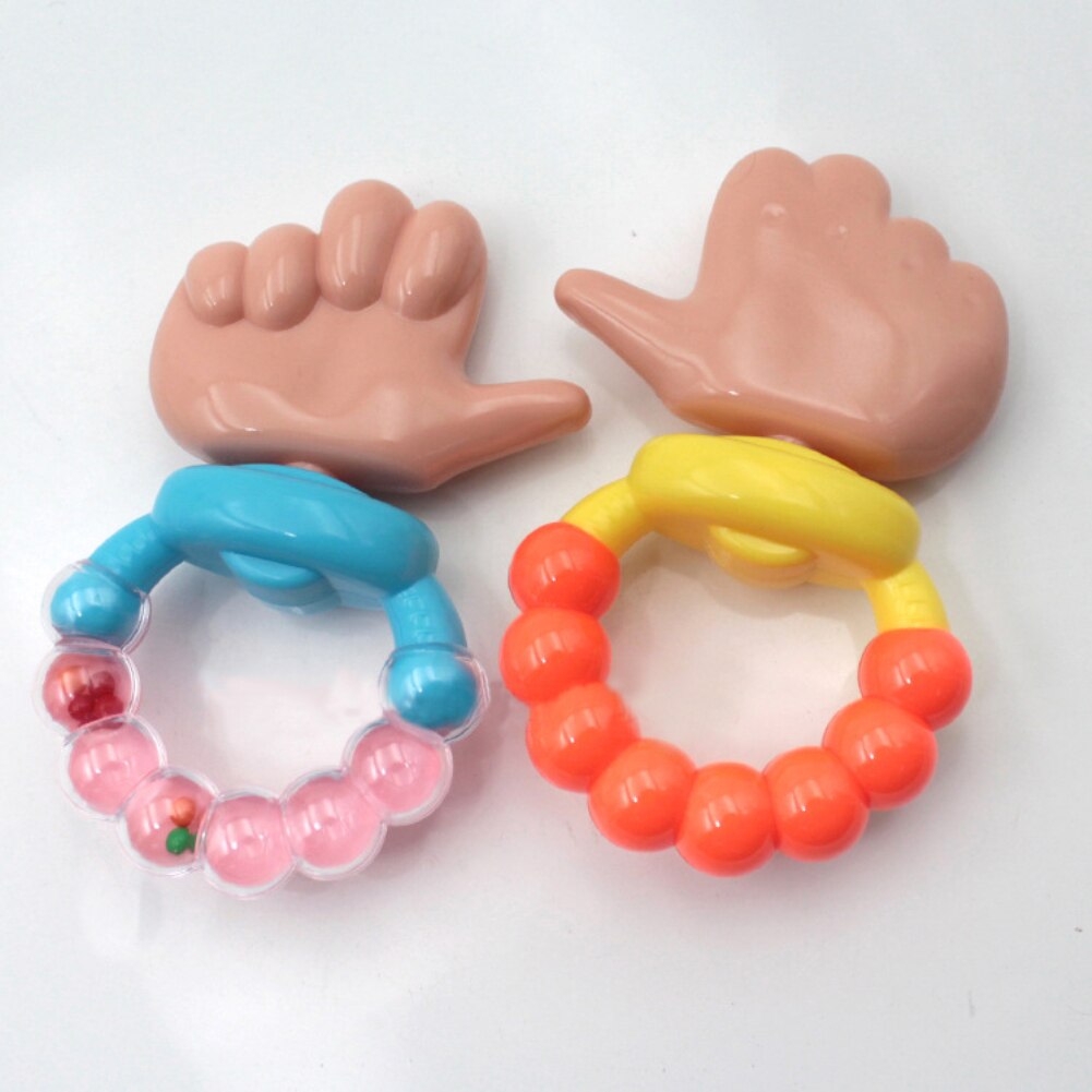 Lovely Thumb Baby Infant Handle Rattles Biting Teething Teether Circle Ring Sound Chewing Toy