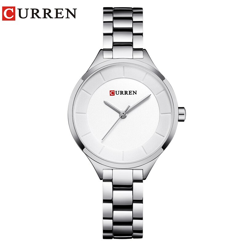 Curren Top Brand Dames Horloges Roestvrij Stalen Band Quartz Vrouwelijke Horloge Dames Klok Relogio Feminino: silver