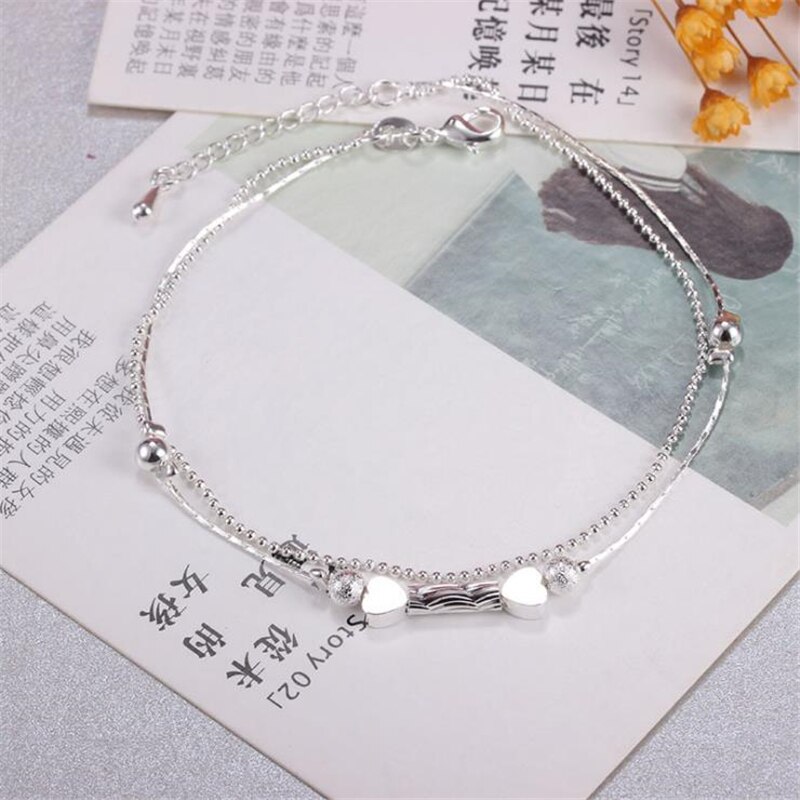Kofsac 925 Sterling Zilveren Enkelbanden Voor Vrouwen Glossy Kralen Liefde Hart Kleine Buis Enkels Ketting Armband Sieraden Meisje Beste