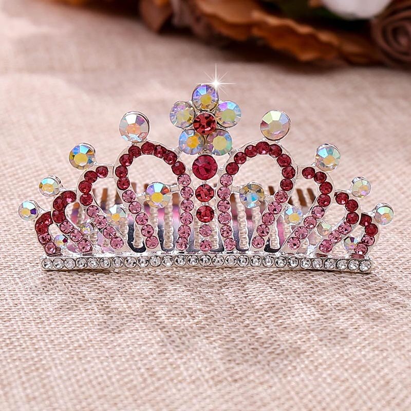 Syv mini kroner til børn hår smykker farverige skinnende krystal hår kamme små diadem piger fødselsdag prinsesse diadem: Stil 2