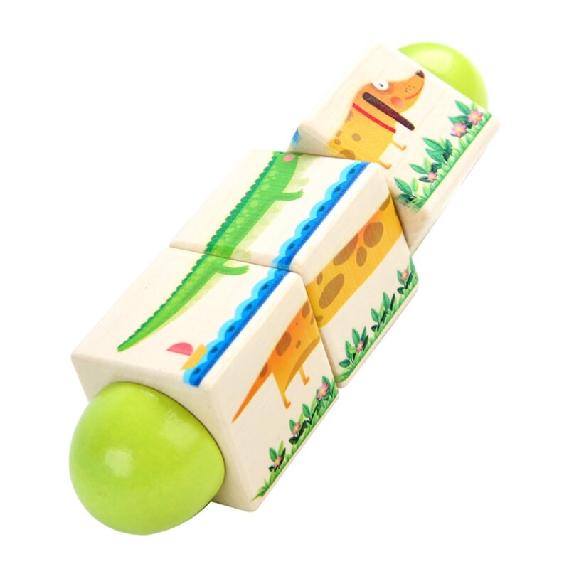 J60b kinder drehendes holzpuzzle mit tiermotiven aus blöcken