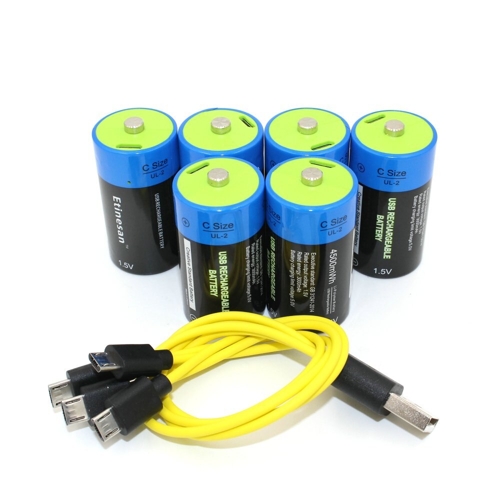 Etinesan 1.5V C 4500mWh li-polymer li-po rechargeable lithium li-ion powerful USB battery