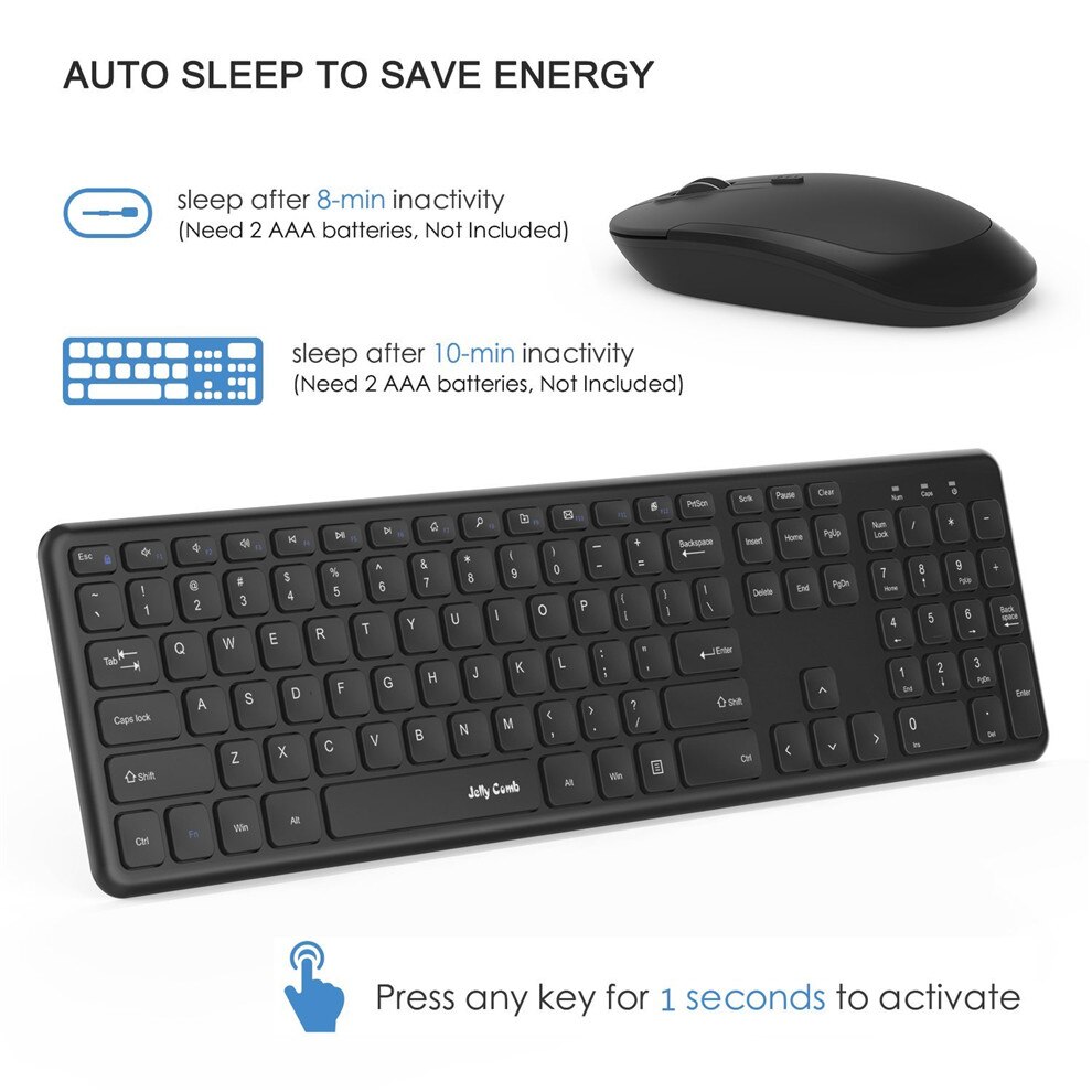 Jelly comb ultra slank 2.4 ghz usb tastatur og mus combo for pc laptop vindu  xp 7/8/9 ergonomisk tastatur og mus i full størrelse