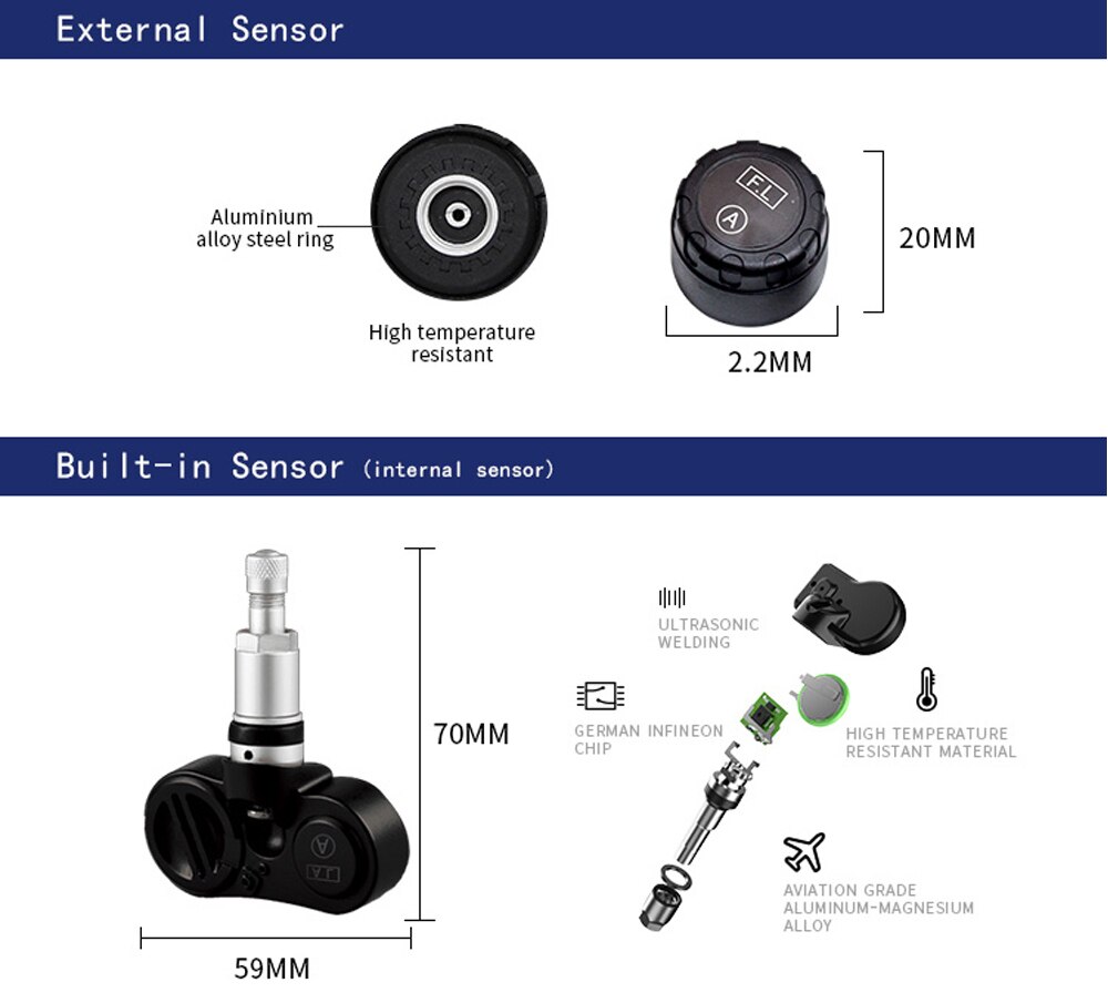 Voice Announcements LCD Tire Pressure Alarm Monitoring System Tyre Temperature Warning Digiral Smart Car TMPS USB & Solar Power