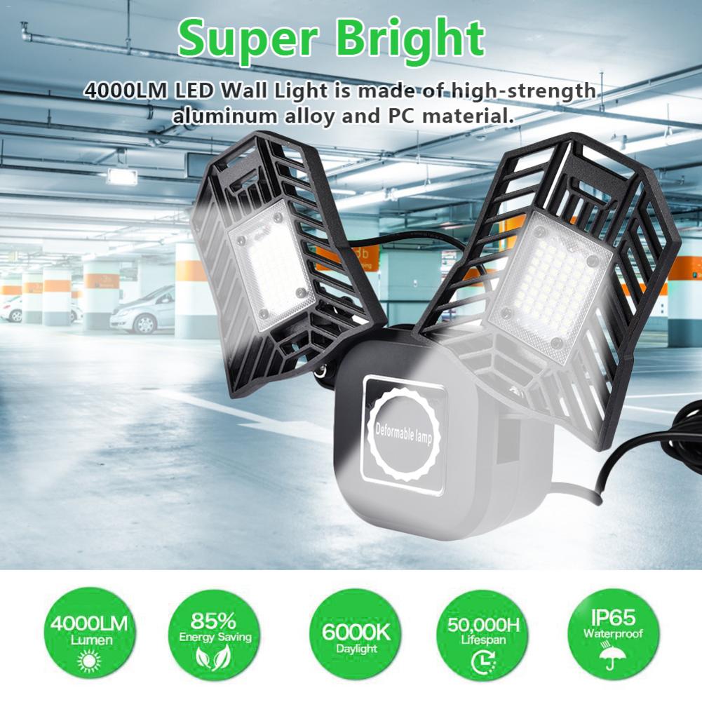 40W Garage Lamp LED Vervormen Wandlamp Verstelbare LED Blaker Licht Waterdicht Werk Licht Voor Workshop US EU Plug 85-265V
