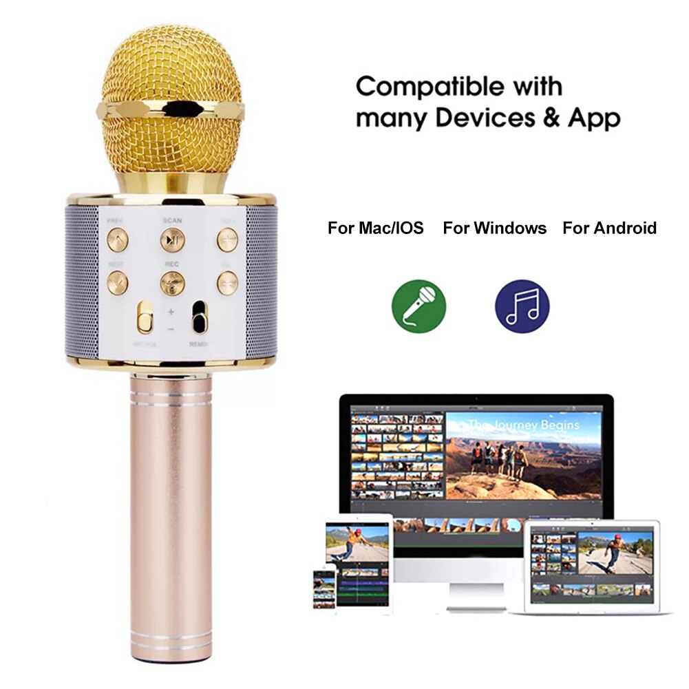 Micrófono inalámbrico con Bluetooth para Karaoke, altavoz , reproductor de mano, grabador para cantar para niños