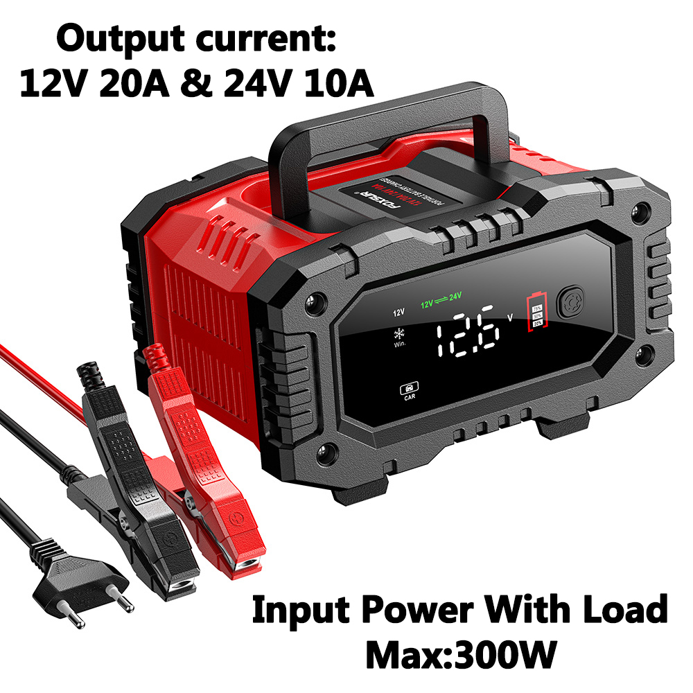 FOXSUR 12V 24V FPT100 FPT200 Car Battery Charger For Moto For Truck Battery Repair for Lead-Acid AGM LiFePo4 EFB GEL WET: Dark Grey