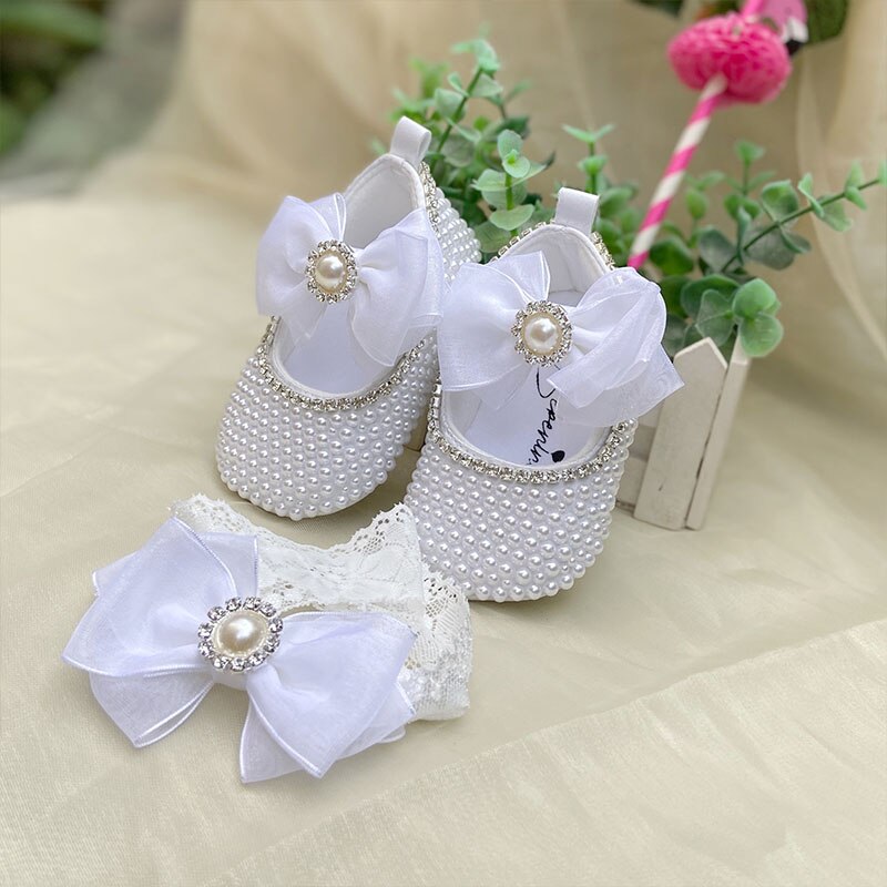 Dollbling Steentjes Witte Diamant Doopsel Baby Schoenen Pre-Walker Peuter Bruiloft Feestelijke Pageant Handgemaakte Sparkle