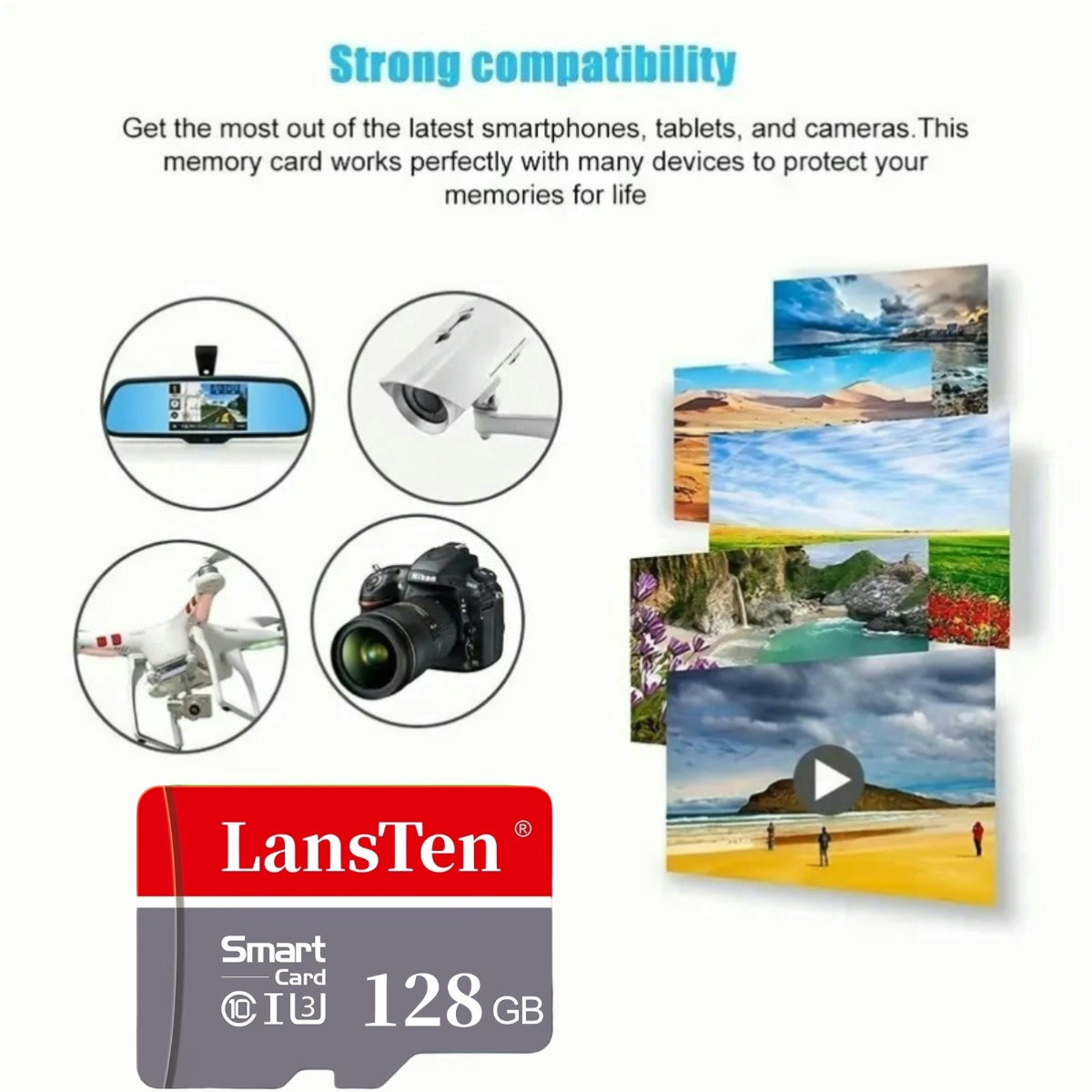 LansTen Memory Card 64MB 128MB 256MB 512MB 1GB 2GB 4GB 8GB 16GB 32GB 64GB 100GB 128GB 200GB 256GB A1 U3 Class10 TF Card