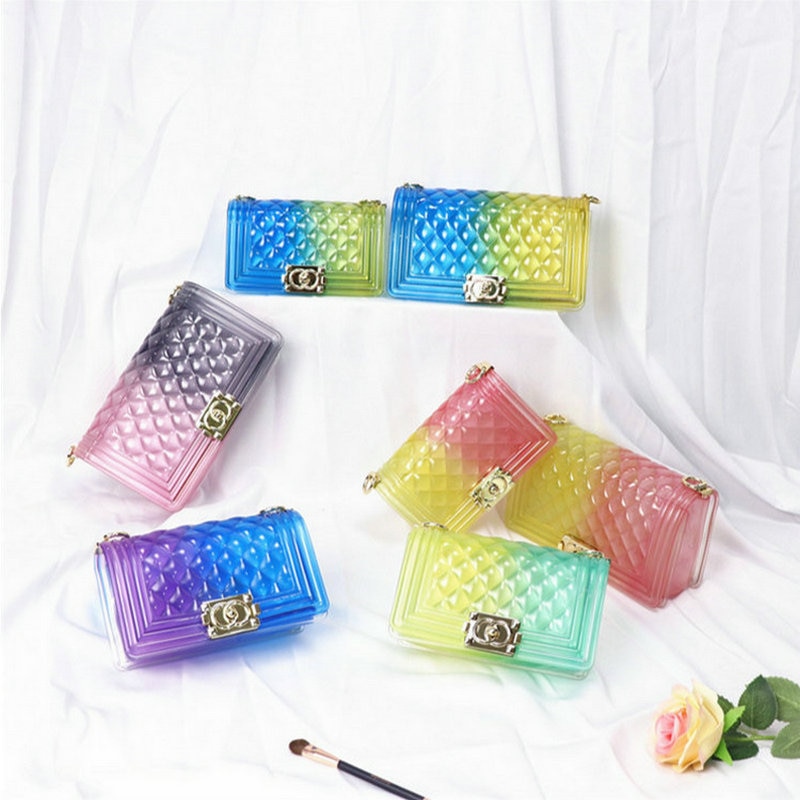 Clear Colorful Transparent Jelly Bag Gradient Candy Color Crossbody Bags Ladies Shoulder Chain Messenger Bag Sg69