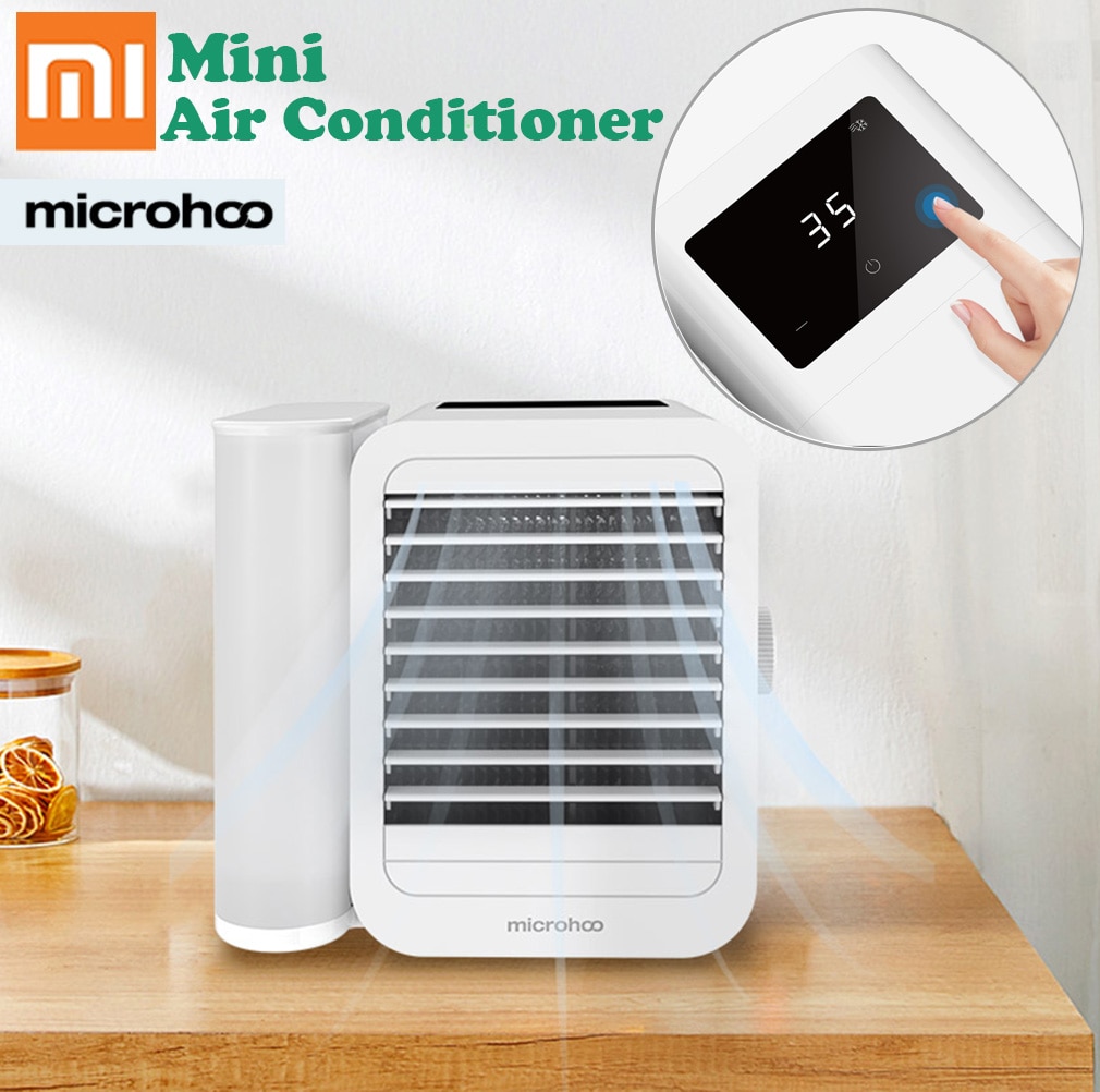 Mini ar condicionado xiaomi microhoo 3 em 1, mais novo mini ventilador de refrigeração com tela sensível ao toque, umidificador artificial sem lâmina