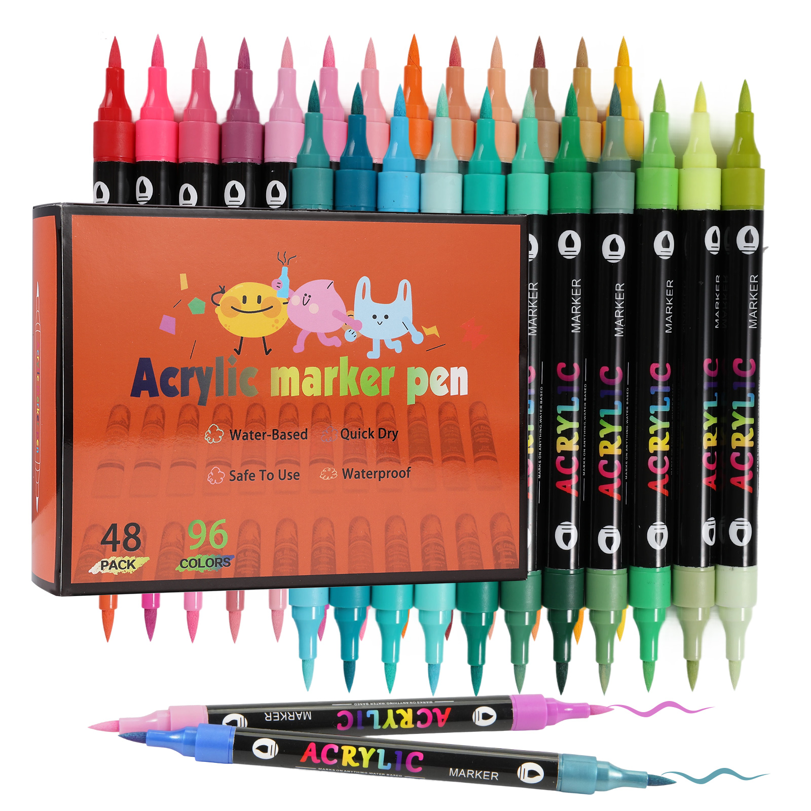 96 colors acrylic paint markers pens set 48 pack dual tip acrylic paint markers with brush tip and fine rock painting: Default Title