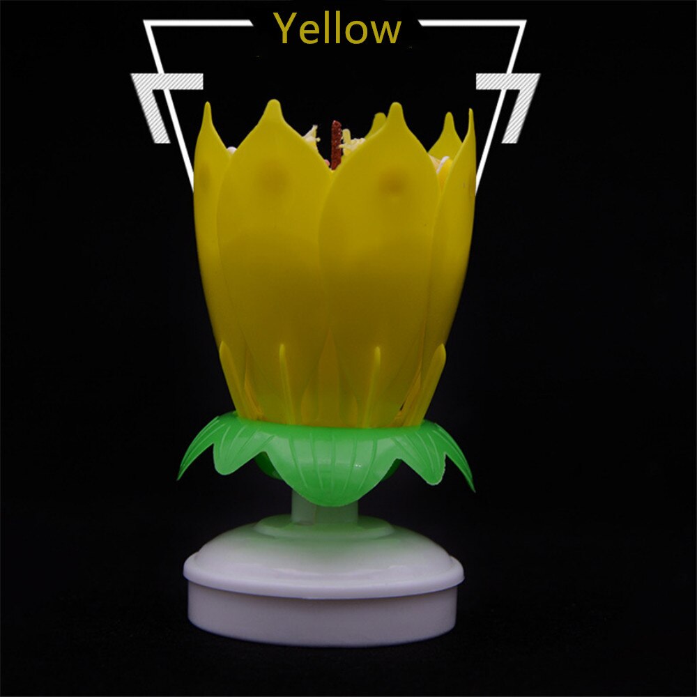 Podwójny lotos muzyka świeca urodzinowa kwiat obrotowy świecznik w kształcie kwiatu lotosu świeczka na tort urodzinowy: żółty