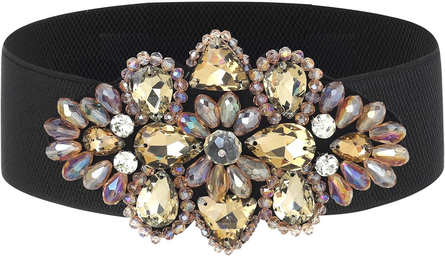 Cintura elastica con strass cintura elasticizzata da donna nera accessori per gioielli in vita con fiori di cristallo larghi per ragazze d'oro per il vestito: Oro