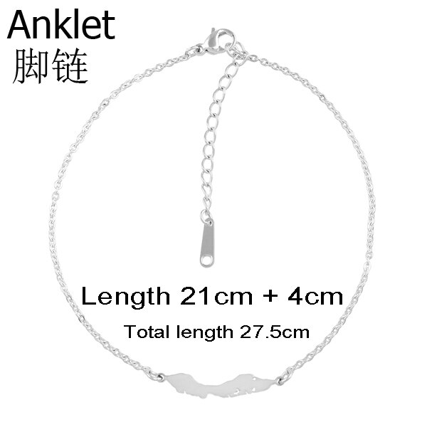 Anniyo 21cm + 4cm /  curacao kort anklet til kvinder piger ankelbånd smykker rustfrit stål  #047521: Sølvfarvet