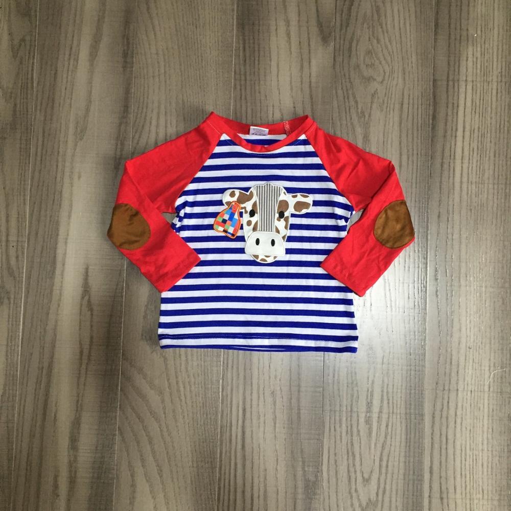 Girlymax automne hiver coton rouge marine rayé haut de vache à manches longues t-shirt bébé garçons patch raglans boutique enfant: 4T