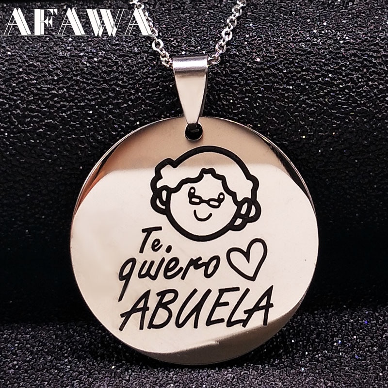 Collar de acero inoxidable con grabado de la Abuela de la familia, Gargantilla, , joyería para mujer