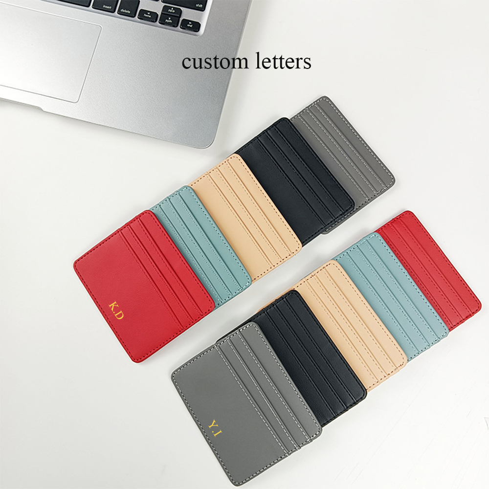 Classic Custom Letters Slim Wallet Personaliseren Initialen Mini Pu Leather Credit Card Houder Logo Diy Vrouwen Mannen Kaarthouder