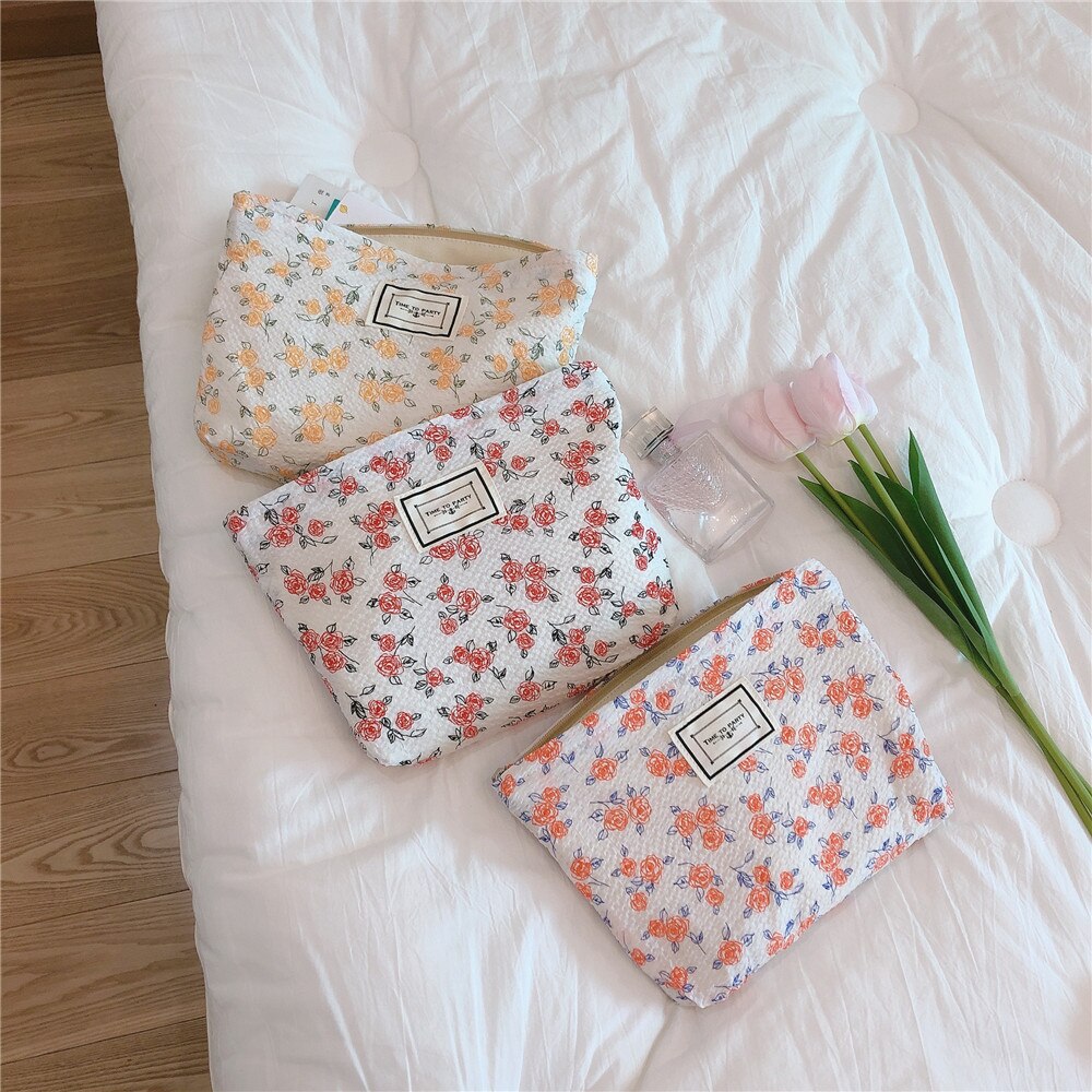 Bolsa de cosméticos de tela de algodón para mujer, bolso de mano Retro Floral, organizador de viaje, neceser de belleza, almacenamiento de maquillaje