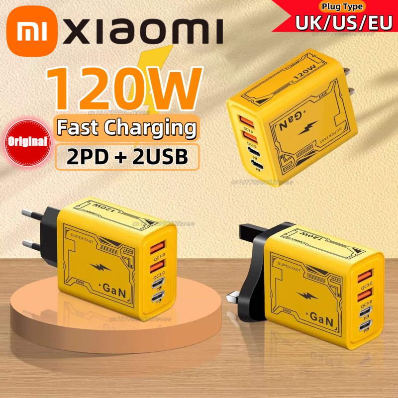 Xiaomi 120W Original Ladegerät EU/UK/US 4-Ports Ultra Schnellladung Typ-C GaN Telefon Ladegerät USB-C QC 3.0 Universal Telefon Adapter