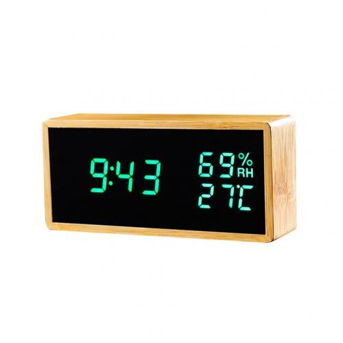 Houten Temperatuur Vochtigheid Monitor Sound Control Snooze Led Digitale Wekker: green