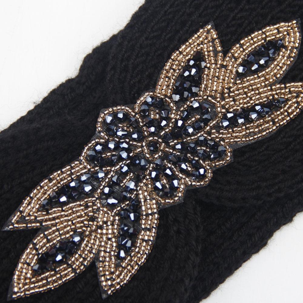 Winter Warmer Oor Gebreide Hoofdband Boog Strass Hoofddeksels Voor Vrouwen Meisjes Europese Effen Tulband Brede Haarband