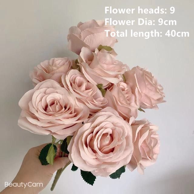 Decoración de boda, rosa polvoriento, rubor, café ligero desnudo, arroz, rosa artificial blanca, fila de flores, guía de camino, flor,: Castaño