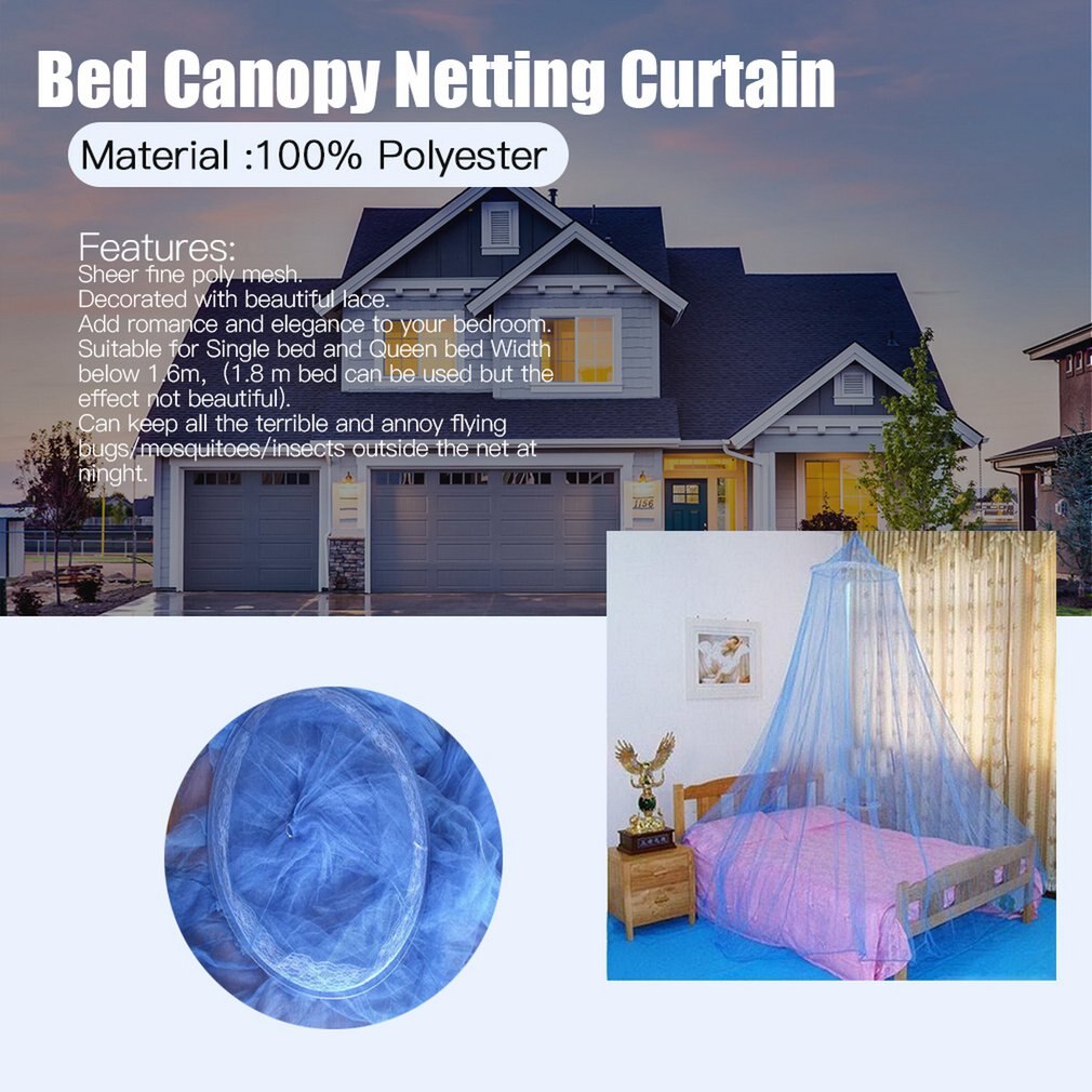Verão redondo laço inseto cama dossel rede cortina de malha poliéster tecido uso doméstico elegante pendurado cúpula anti mosquito net 8 cor