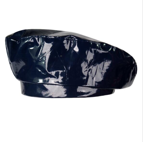 Bérets de Style coréen pour femmes, bonnet plat en cuir Pu, noir, rouge, bonnet plat, printemps automne: dark blue