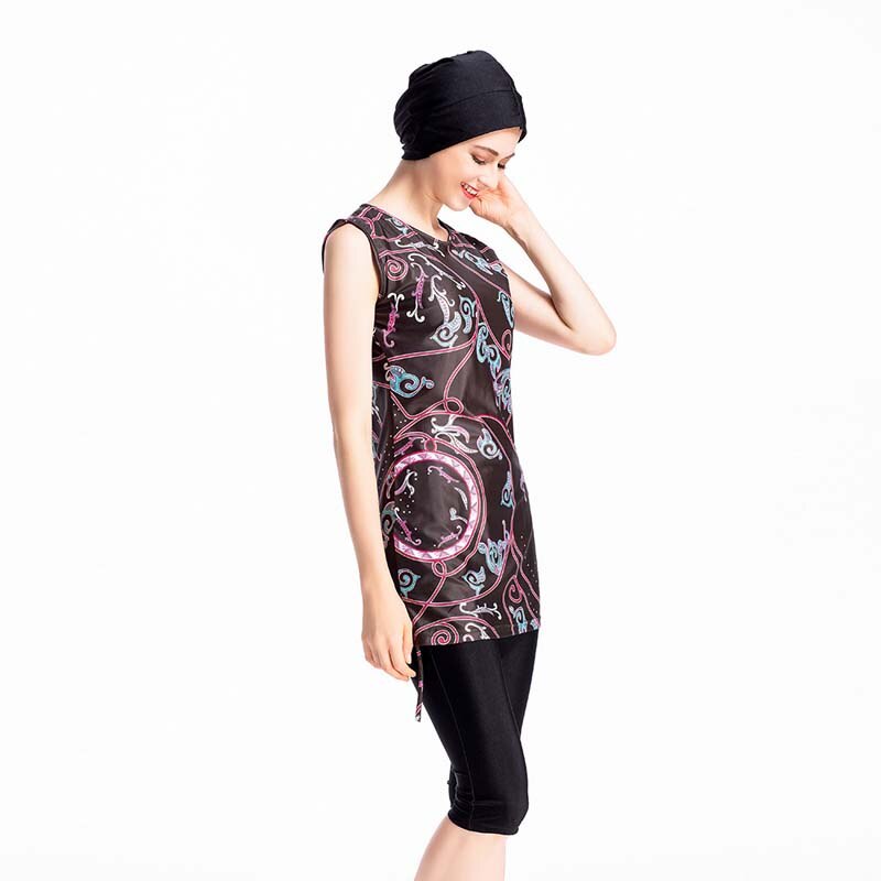 Bailunma Moslim Badmode Vrouwen Burkinis Moslim Badmode Islamitische 3 Stuk Badpak Beachwear Effen Kleur Vest Badpak M082