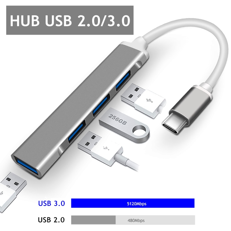 USB C HUB 3.0 Type C 3.1 4 Port Multi Splitter Adapter OTG For Mobile Phone Pro PC Computer Accessories