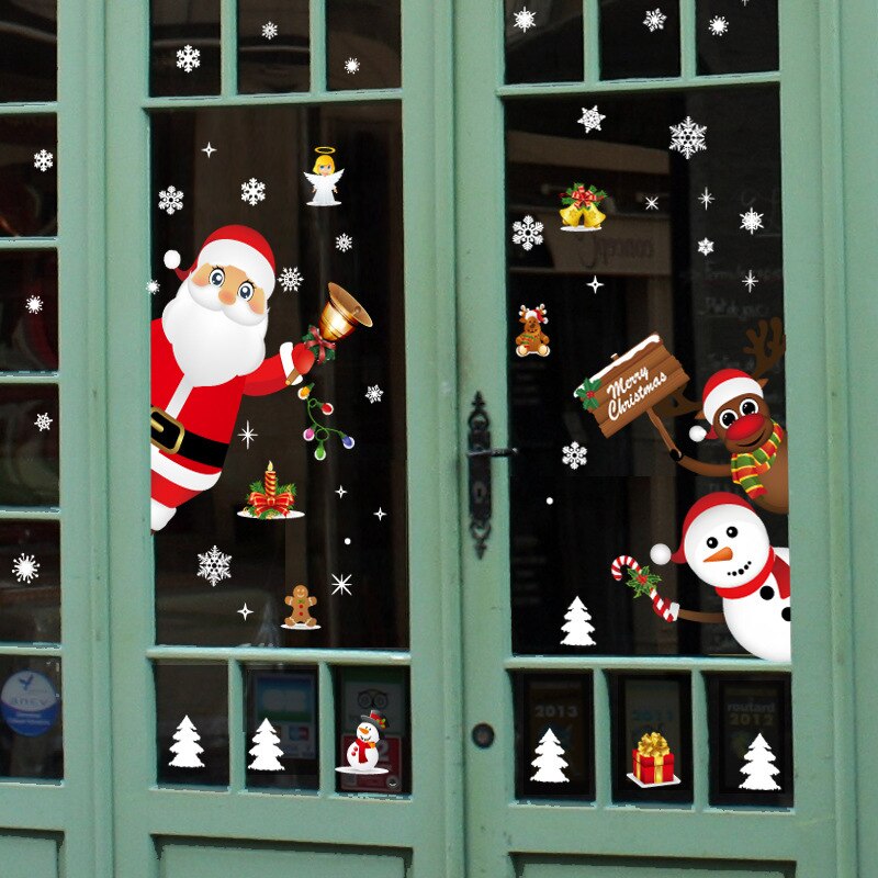Tegneserie jul klistermærker til vindue fremvisning aftagelig julemand snemand mærkat klæbende pvc år glas vægmaleri boligindretning