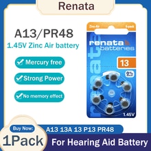 6pcs/1pack 100% Original Renata A13 13A 1.45V 305mAh Zinc Air Battery 13 P13 PR48 For Audiphone Hearing Aid A13 Button Coin Cell