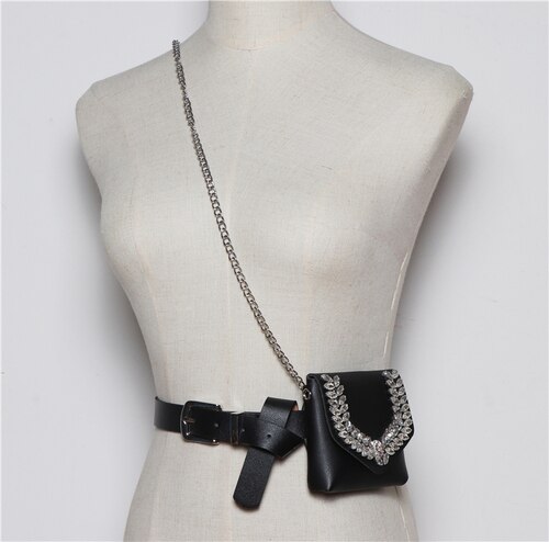 Desiger Blume Strass Taille Taschen Für Frauen PU Leder Große Größe Taille Gürtel Mini Packungen Straße Kette Bote Klappe tasche: 1