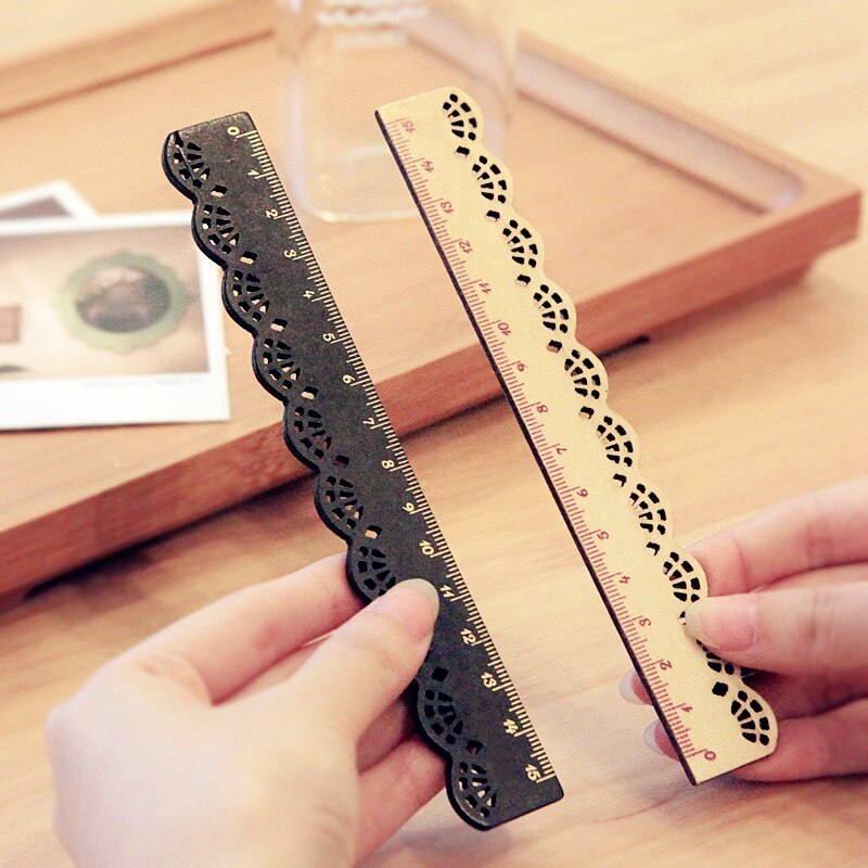 -2 Pcs Beautiful Stylish Korea Stationery Lace Wood Ruler Sewing Ruler Office School Supplies