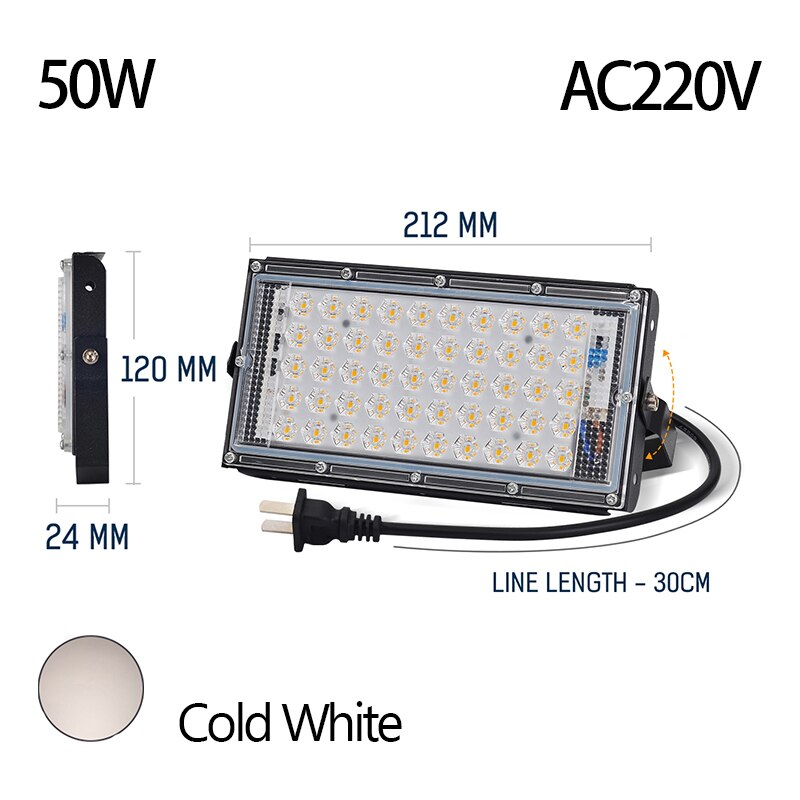 Projecteur LED à Clip électrique 50W 100W DC12V, lampe d&#39;urgence, éclairage extérieur pour Camping, randonnée et travail: 50W AC220V 6500k