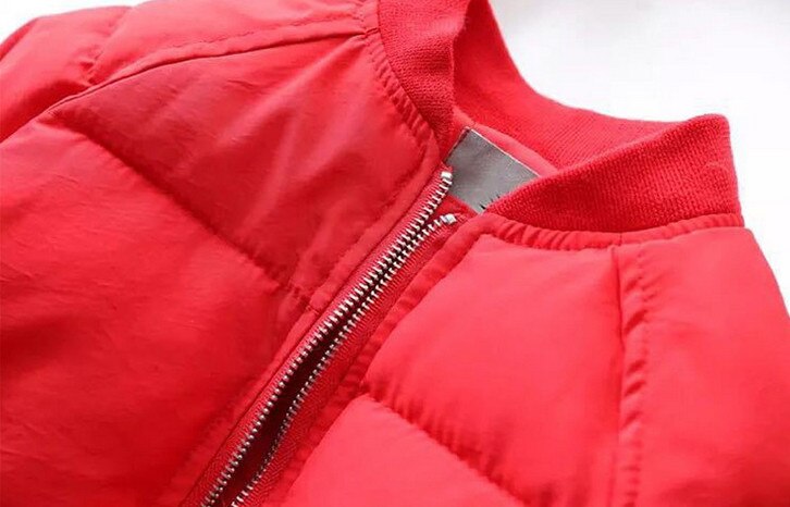 3-8Y Winter Children Down Jackets Black/Red Solid Color Zipper Rib Collar Cotton Coat Boys Girls Jacket 3-8Y