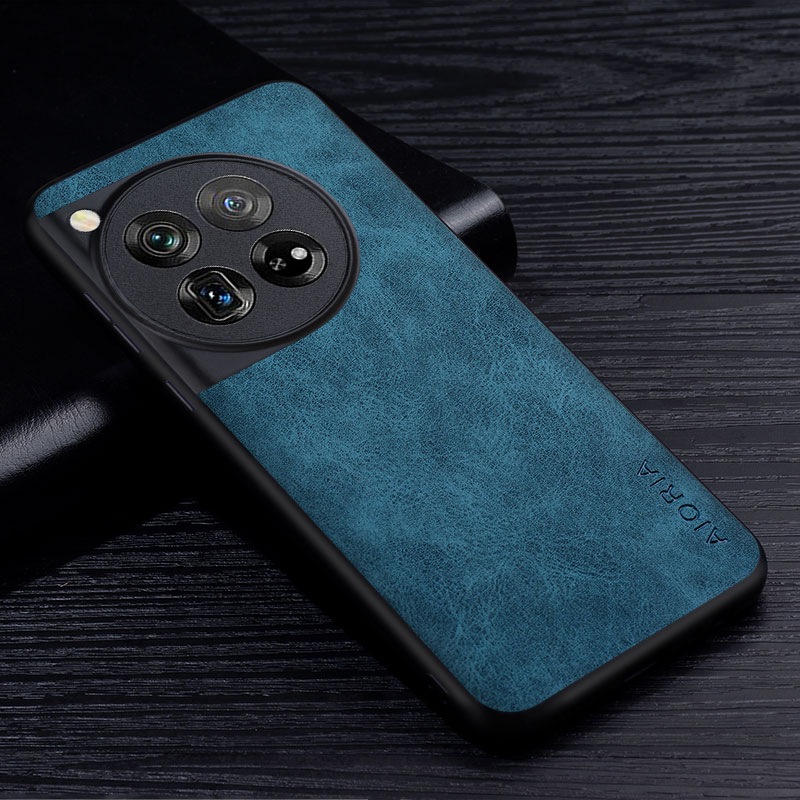Premium PU lederen telefoonhoes voor Oneplus 12 12R Krasbestendige effen kleur beschermhoes: ABS / Sky Blue