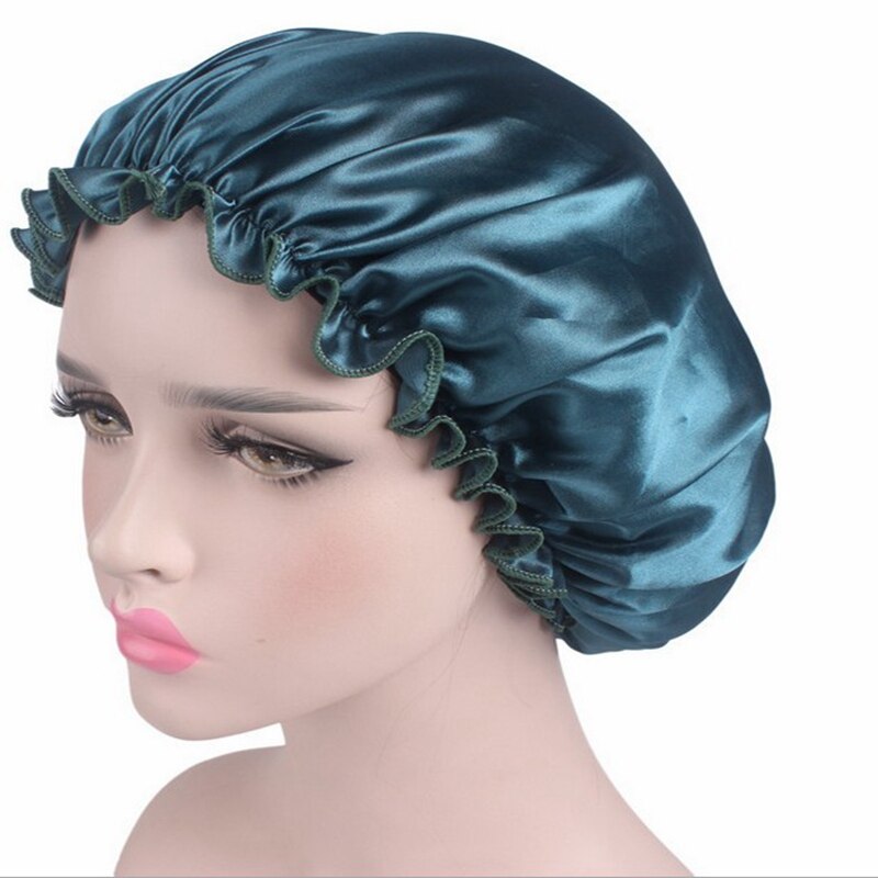 Adult Shower Caps Women Satin Night Sleep Cap Hair Bonnet Hat Silk Head Cover Wide Elastic Band Adult Shower Caps
