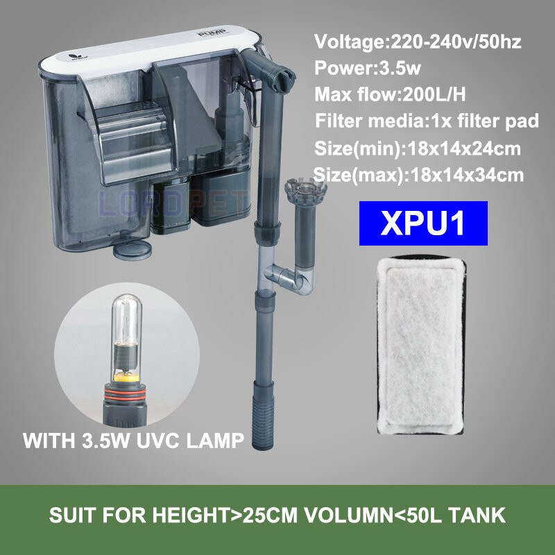 Akvarium hänga på uv lampa filter vattenfall uvc light nedsänkbar extern fisktank effektfilter ytskimmer: Xpu 1